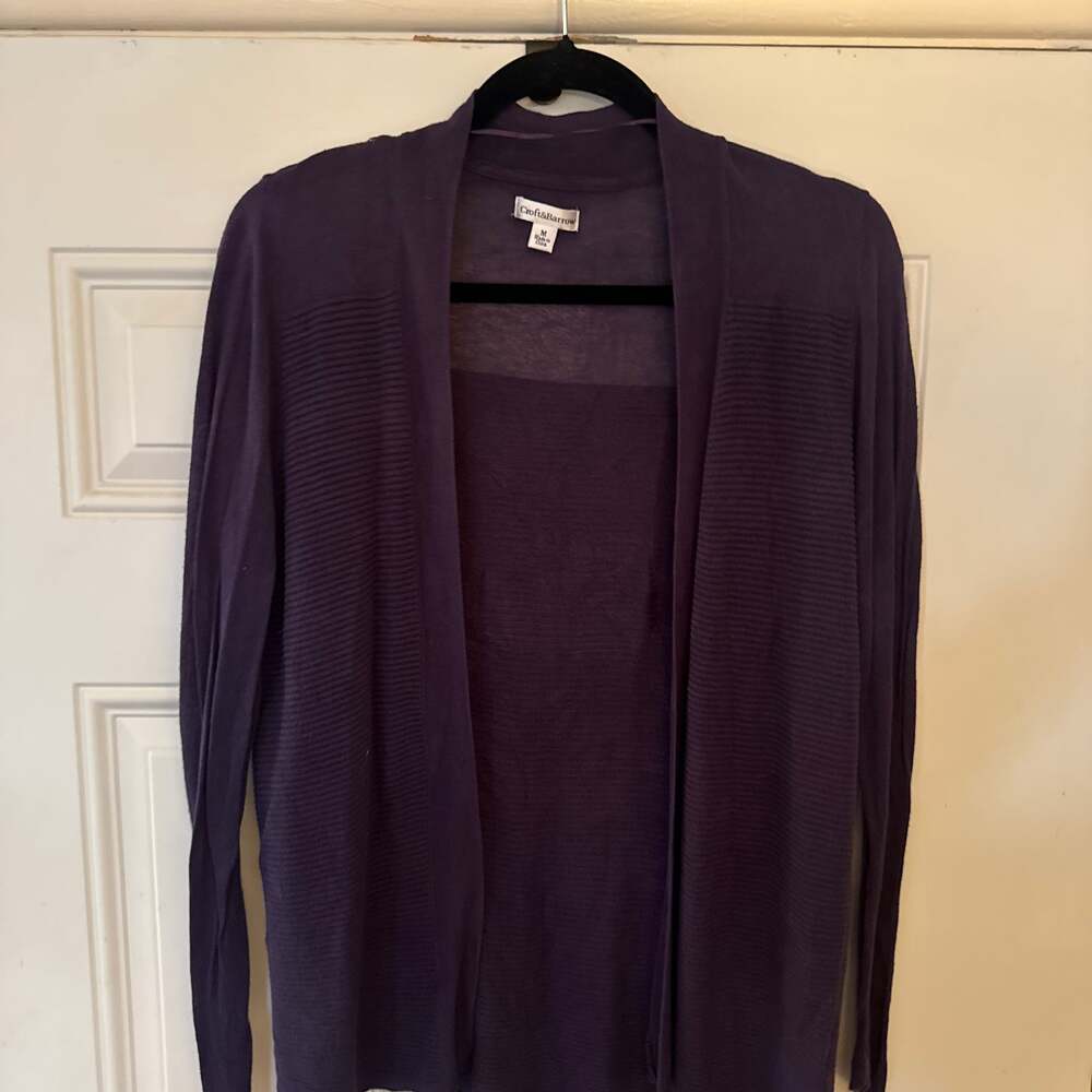 Croft & Barrow Purple Open-Front Cardigan, Ribbed Texture, Size M